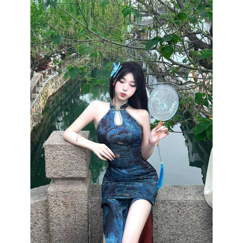 2025新夏款新中式国风印花改良旗袍连衣裙女气质风情万种包臀裙