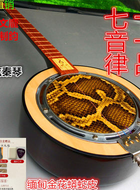 雄声正品红木指板秦琴民族弹拨乐器三弦琴蟒蛇皮园形腰形厂家直销