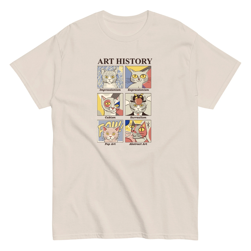 搞怪猫猫美术史 趣味阿美咔叽美式复古vintage短袖男女T恤纯棉tee