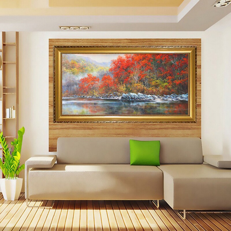 手工油画作品定制欧式风景鸿运当头玄关装饰画客厅过道走廊横版
