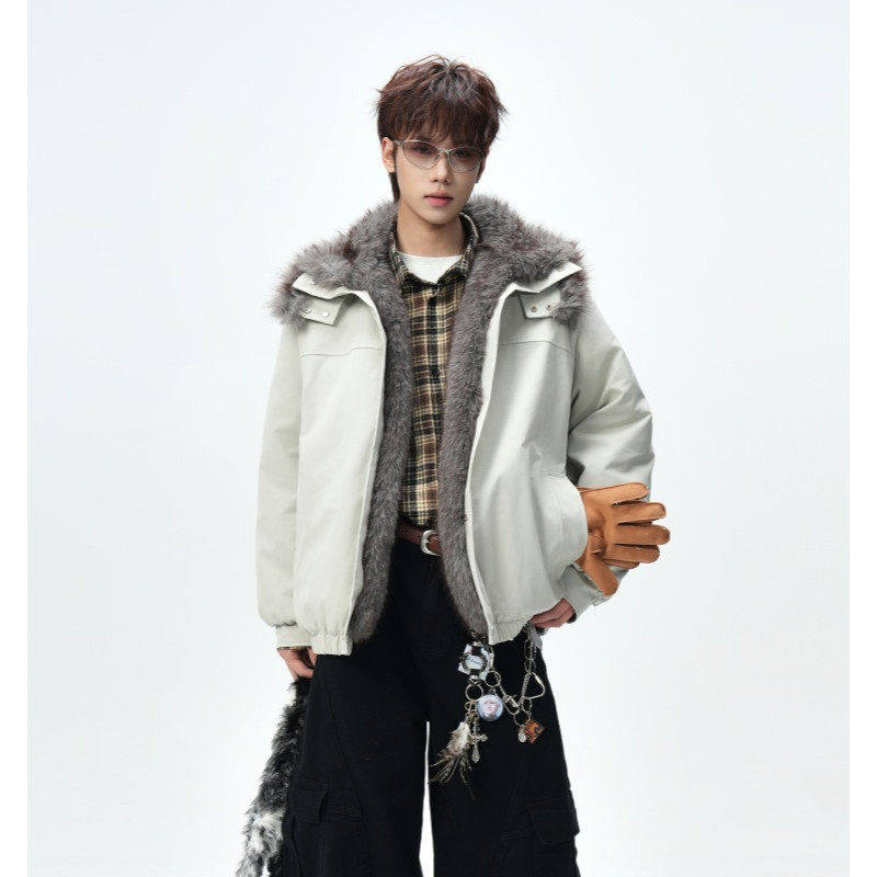 美式座山雕双层领棉衣男加绒外套