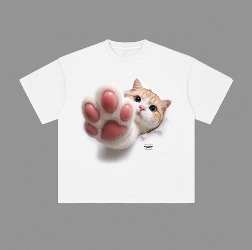 重磅纯棉潮萌猫咪爪印花短袖T恤
