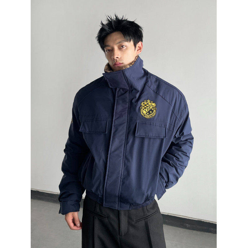 美式复古立领加厚棉服男短款夹克