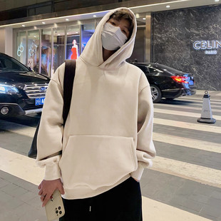 MY秋冬重磅曼巴棉美式宽松纯色连帽卫衣男女百搭保暖长袖情侣上衣