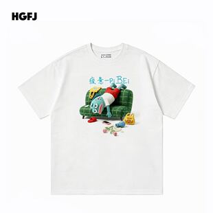 【进城/九宫格/疲惫鱼】凉感纯棉10A抗菌夏季t恤男女情侣短袖上衣