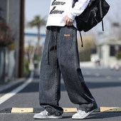 复古牛仔裤 薄款 港风松紧腰垂感百搭阔腿裤 男士 MY春季 系绳长裤 新款
