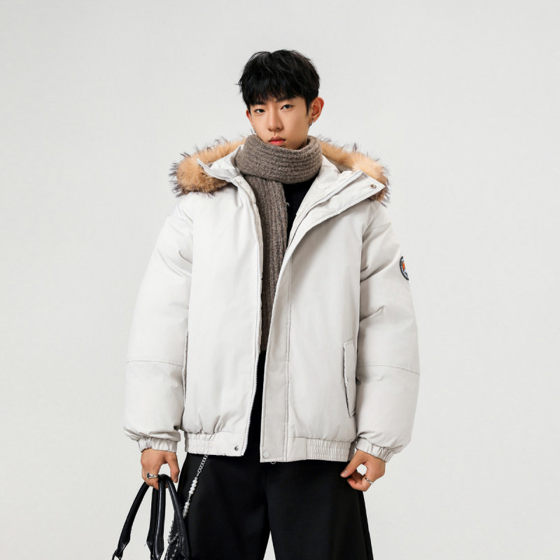 大毛领棉服连帽加厚棉衣派克服男