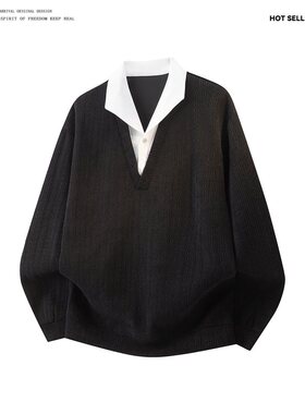 MY春季新款套头休闲风纯色长袖男女款简约设计感卫衣T恤情侣上衣