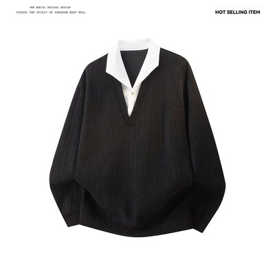 春季简约纯色百搭长袖卫衣T恤男