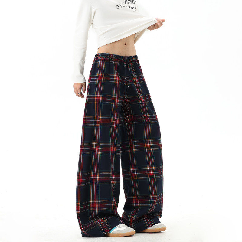 MY新款潮流男女款情侣百搭痞帅时尚美式复古撞色格纹休抽绳休闲裤