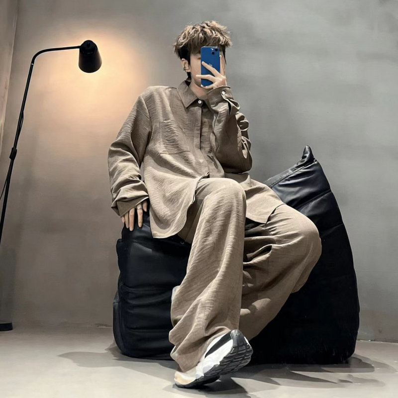 【套装】MY春季极简慵懒风男衬衫长裤两件套宽松高级感外套休闲裤