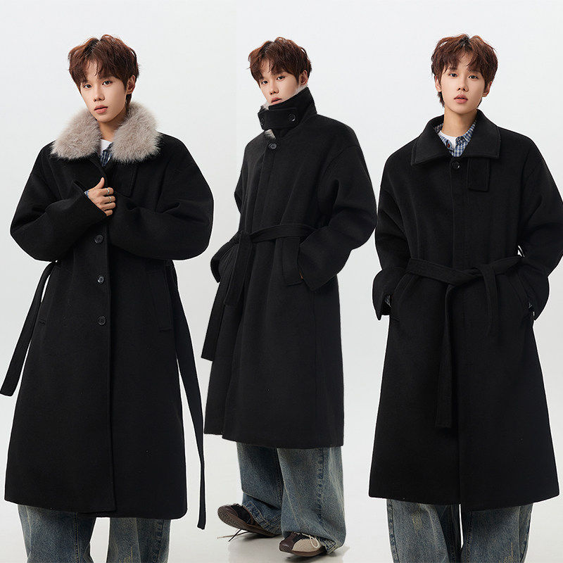 冬季中长款可拆卸毛领毛呢厚大衣