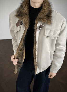 MY冬季新款座山雕结构毛领棉服翻领美式复古保暖外套男设计感棉衣