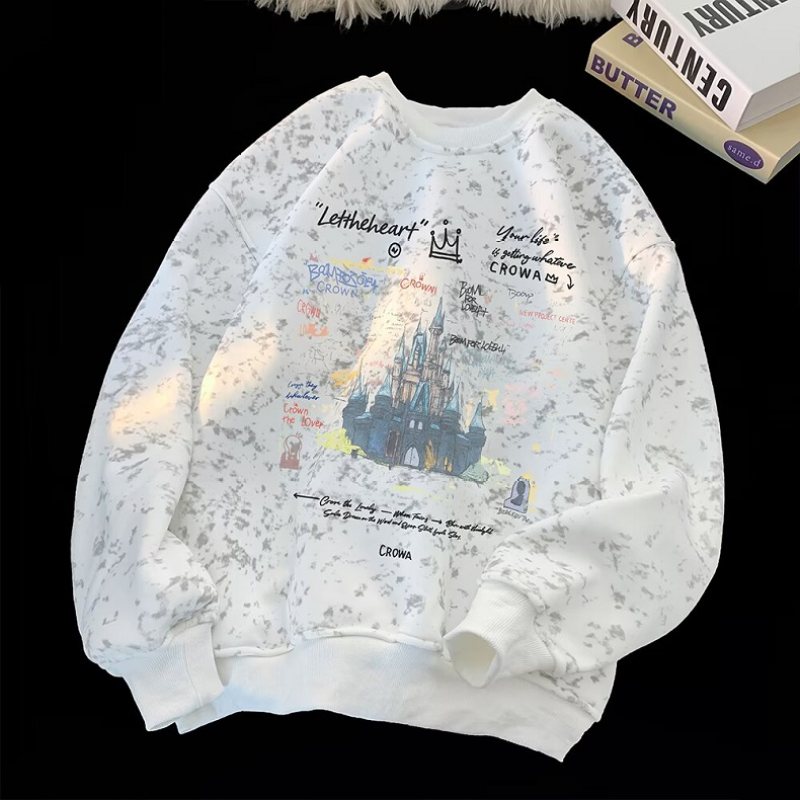 秋季新款扎染重磅圆领廓形卫衣男