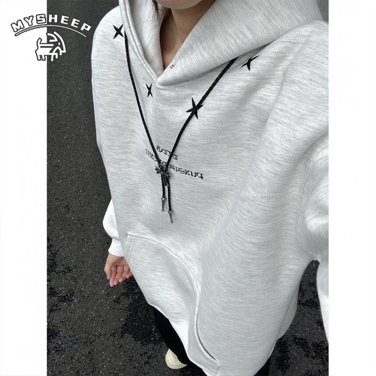 MY新款重磅四芒星星刺绣美式潮牌连帽卫衣男高级感宽松休闲长袖