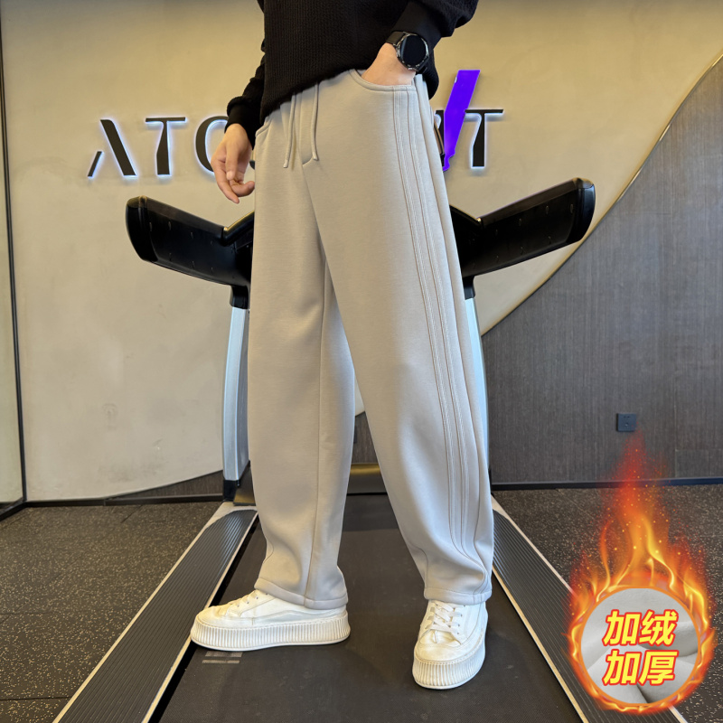 冬季加绒加厚宽松直筒运动卫裤男