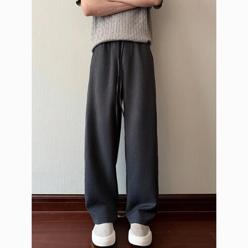 老钱风竖纹抽绳宽松直筒休闲裤男