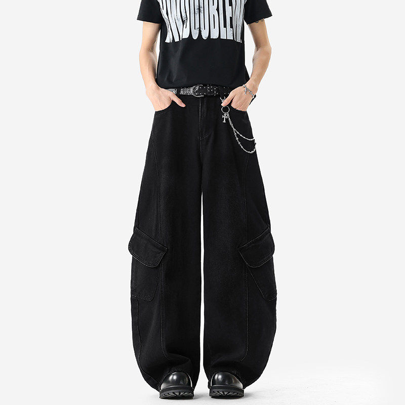 MY美式复古大口袋工装牛仔裤男士春秋宽松阔腿裤百搭设计休闲长裤,男装,牛仔裤,淘宝优惠券,粉丝福利购,淘宝优惠卷