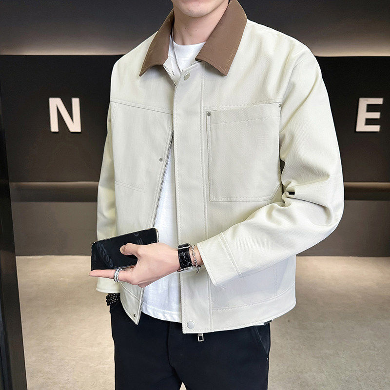 MY春季新款高级感行政商务夹克休闲风长袖工装翻领斜纹外套男上衣