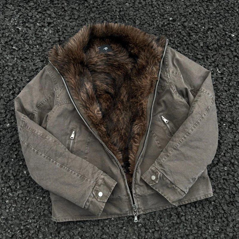 冬季美式复古座山雕加厚棉衣外套