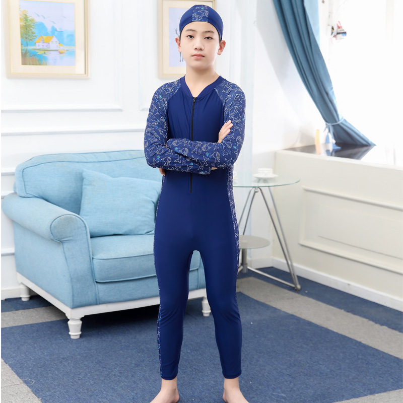 青少年泳衣儿童学生连体长袖长裤防晒专业训练速干大码游泳套装