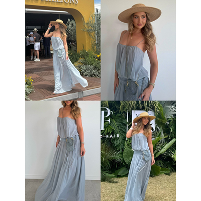 雪绿【清冷美人】澳洲BEC雾蓝垂坠感吊带长裙2026新款别致连衣裙
