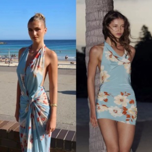 2026新款 BEC短裙辣妹露背包臀裙 漂亮印花连衣裙 浅海山茶 雪绿