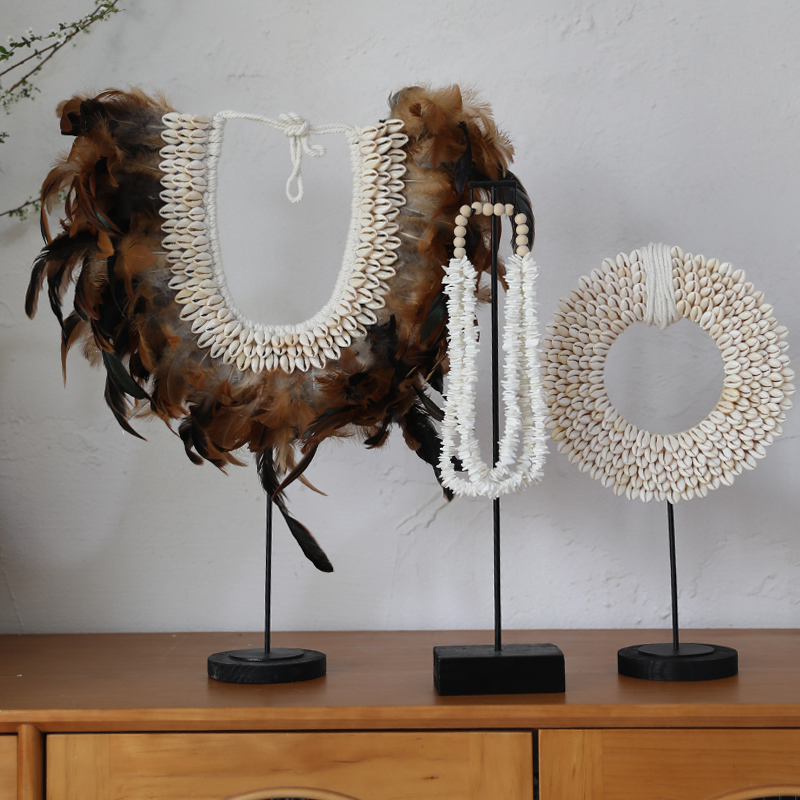 手工贝壳羽毛桌面摆件软装