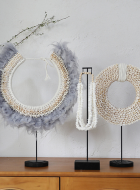 客厅装饰桌面北欧风贝壳羽毛