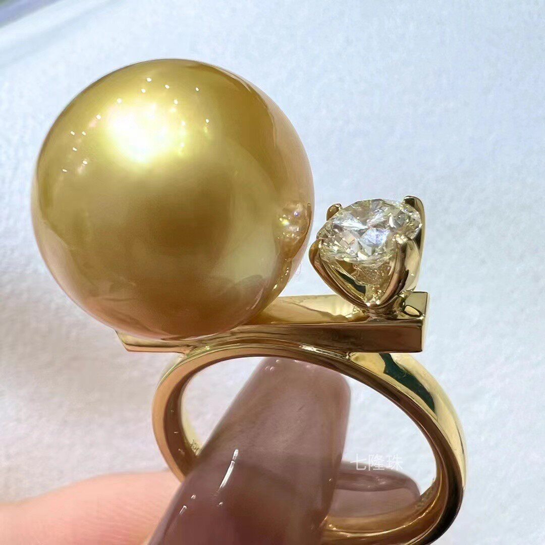 『七隆珠』浓金系18K金钻石经典款南洋金珠戒指