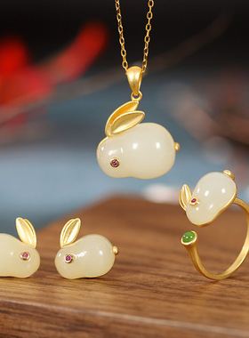 玉兔可爱和田玉女项链