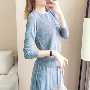 低领金丝毛衣打底衫女秋冬闪光丝显瘦针织衫2022新款女装上衣套头