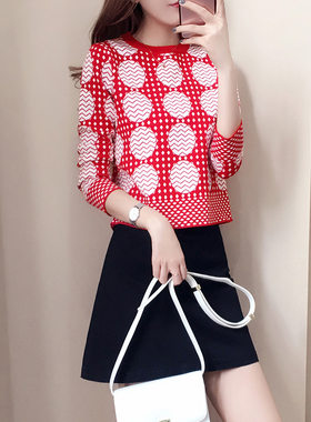 韩版女装2022秋冬季新款时尚套装裙宽松长袖提花针织连衣裙两件套