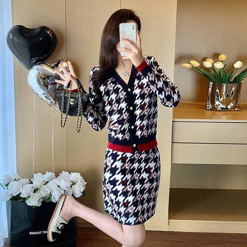 时尚休闲套装女2025春新款开衫毛衣半身短裙针织两件套装裙小香风