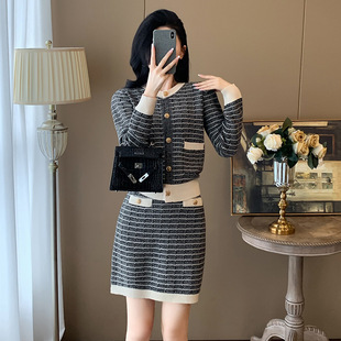 广州十三行时尚休闲套装女秋冬季新款小个子穿搭针织两件套装裙子