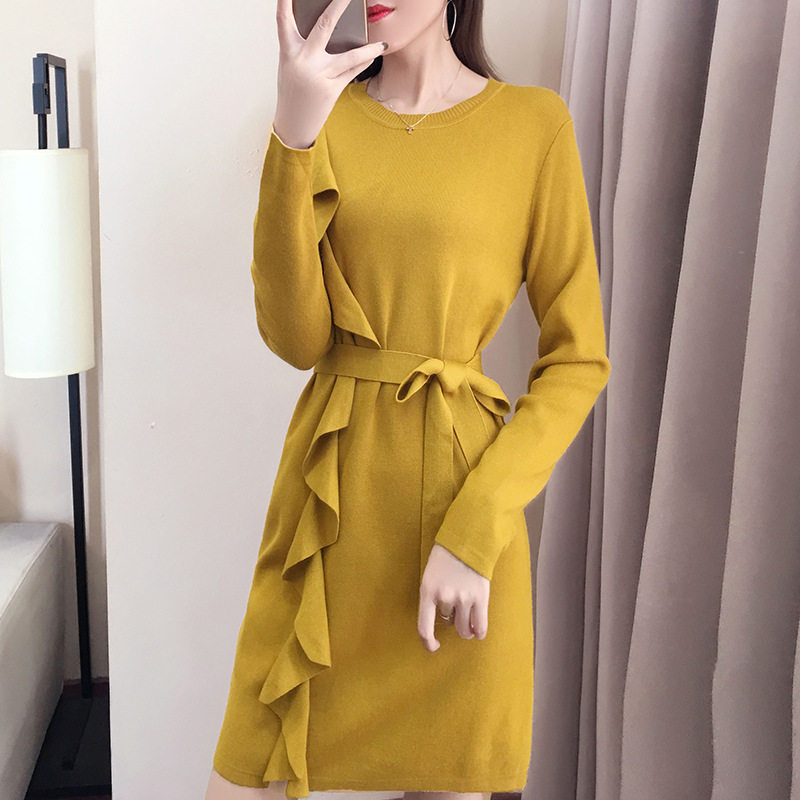 2022秋季新品韩版名媛宽松显瘦长袖毛衣裙打底针织连衣裙子女潮