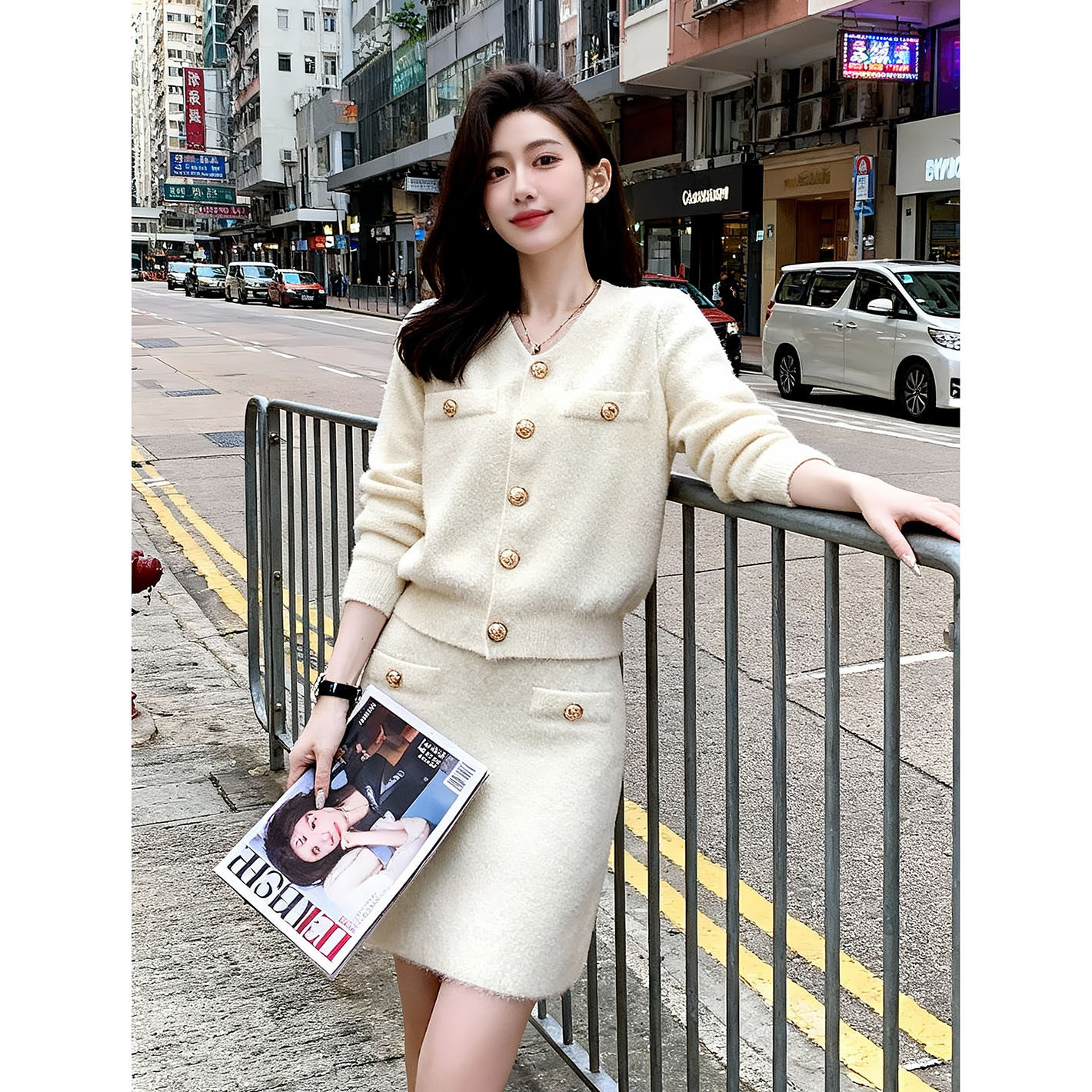 气质时尚休闲套装裙女冬季新款开衫半身裙针织两件套装裙子小香风