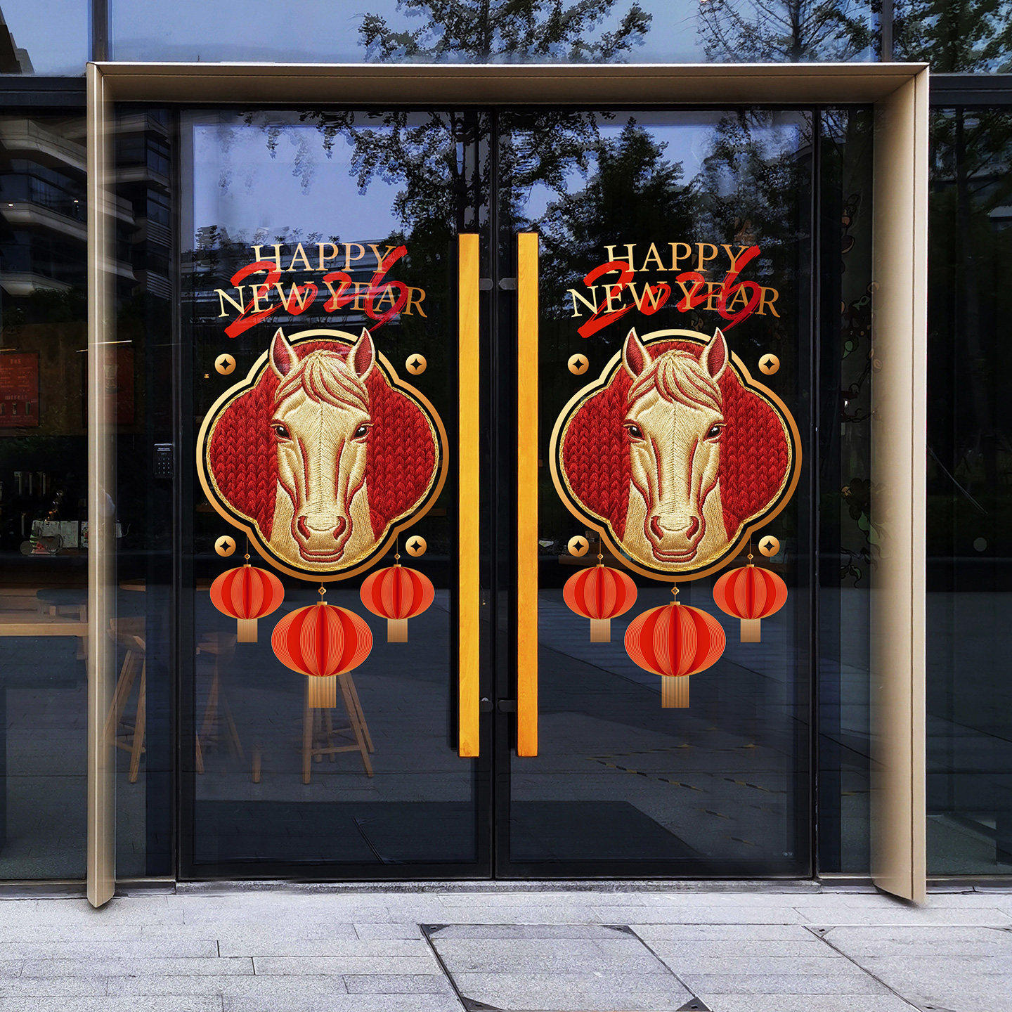 金色刺绣风格马头玻璃门贴马年别致剪纸窗花2026迎春男装店门头贴,家居饰品,门贴,淘宝优惠券,粉丝福利购,淘宝优惠卷