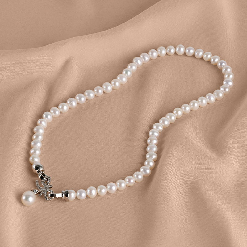 丹姐天然淡水珍珠项链微镶蝴蝶结