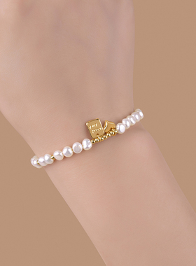 丹姐饰品天然淡水珍珠手链进口14K注金巴洛克幸运牌小众手饰SL013