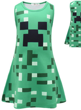 2025女童连衣裙 我的世界 Minecraft 无袖背心款A字裙童装裙子615