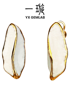 一璇YXgemlab玉脊裂纹金陶瓷耳饰不规则耳钉显脸小真金s925纯银