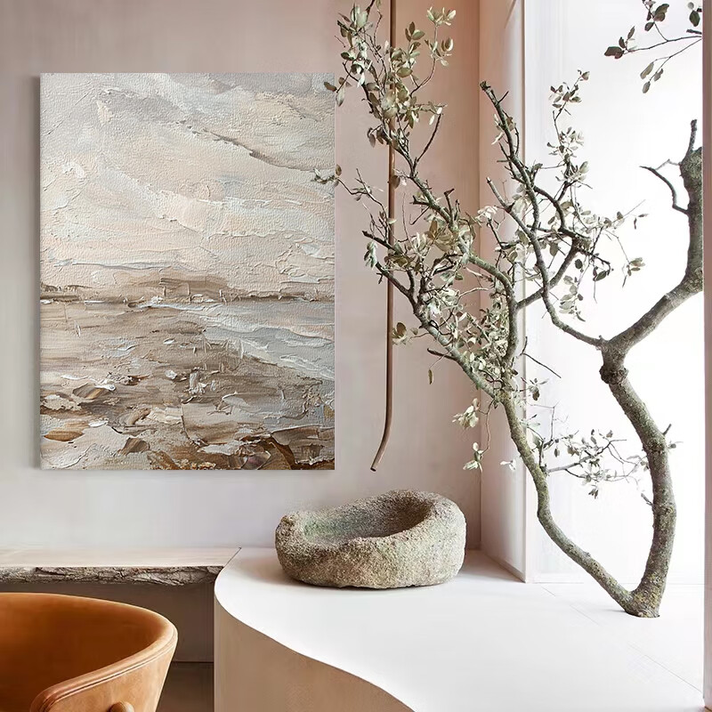 客厅大幅落地肌理画玄关侘寂赤贫风手绘油画抽象立体丙烯装饰挂画图片