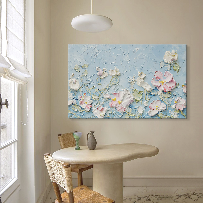 奶油风浪漫繁花客厅装饰画花卉立体感沙发手绘油画卧室挂画肌理画图片