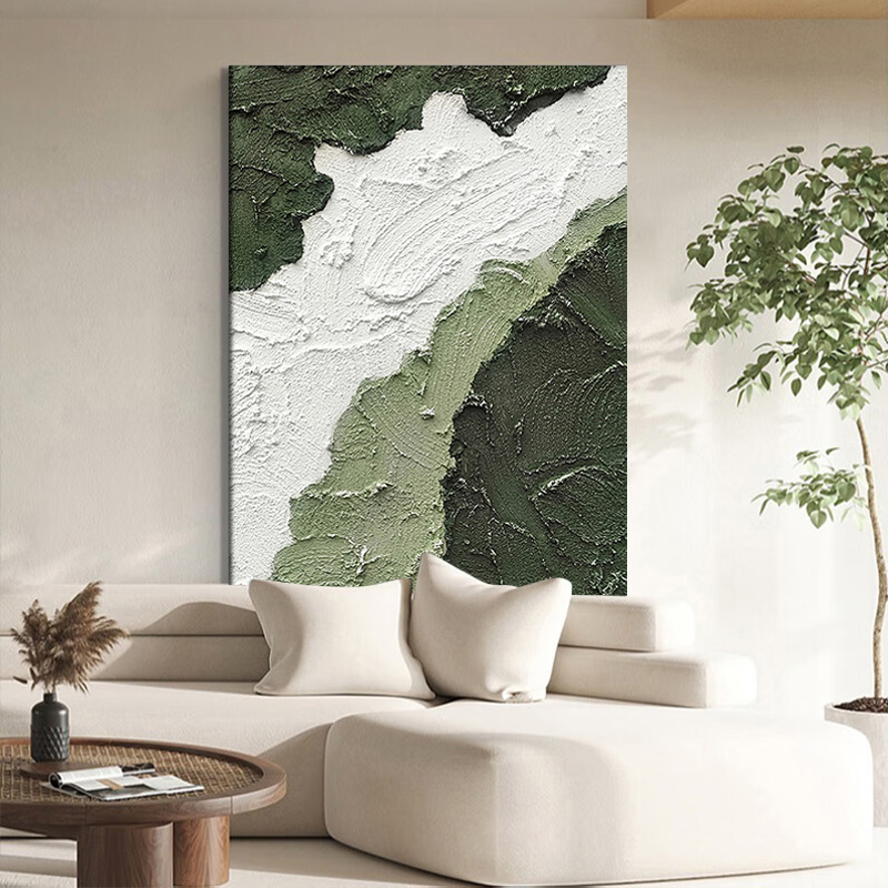 客厅落地手绘油画玄关抽象墨绿色丙烯肌理画立体石英砂岩装饰挂画图片