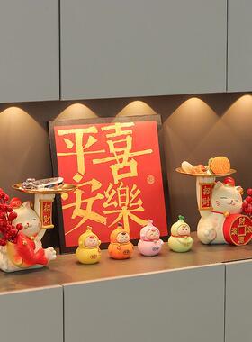 招财猫锦鲤入户玄关钥匙收纳托盘摆件鞋柜乔迁新居之喜装饰品礼物