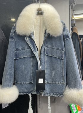 可拆卸内胆保暖牛仔派克服潮