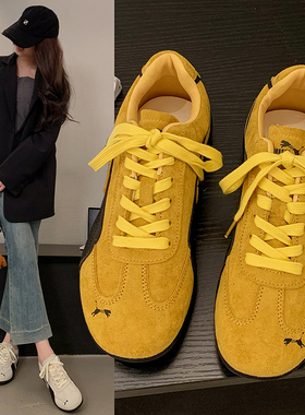 黑色德训鞋女鞋子2026新款春秋季平底阿甘鞋小众运动休闲防滑板鞋