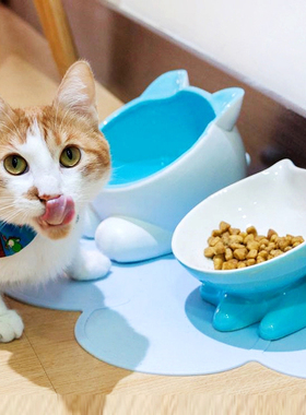 vivipet斜面陶瓷猫碗 猫咪狗狗食盆水盆猫耳朵碗 扁脸猫加菲猫碗
