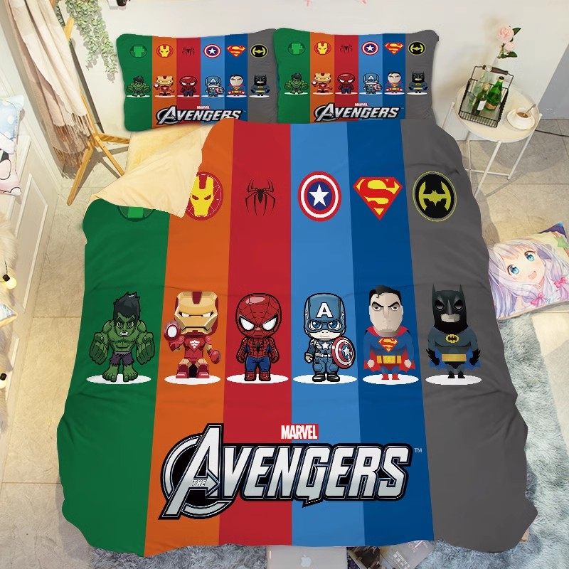 冬季儿童漫威床单四件套蜘蛛侠男孩加厚牛奶绒被套三件套1.2m床笠